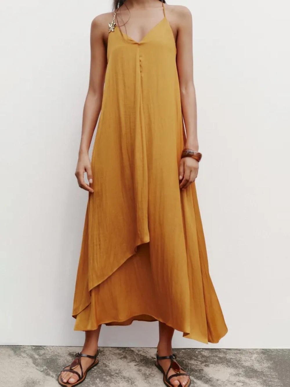 ZARA NWT Sunflower Orange Midi Dress
